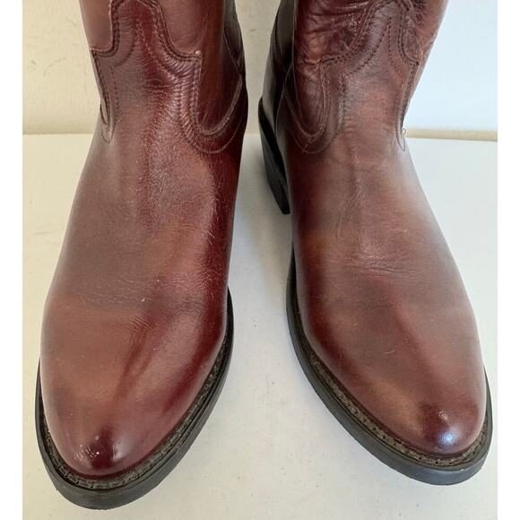 Men’s Cowboy Boots Leather Size 11EE
Dark Brown Red Side Loops Low Heel - Picture 3 of 13
